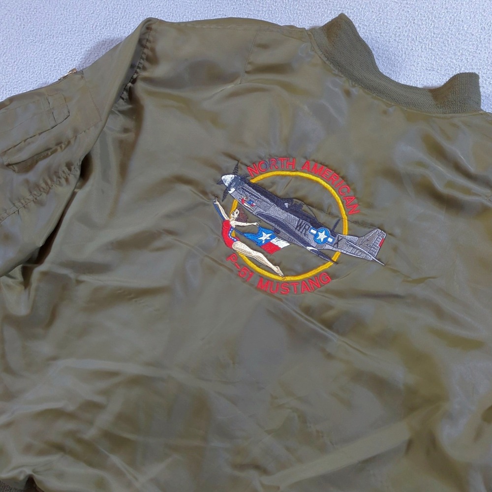 VTG Delta Force Bomber Jacket Mens XL Green WW2 P-51 Mustang MA1 Flight Coat
